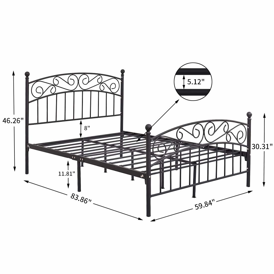 Twin Black Cast Iron King Size Bed Frame Customized Size ISO9001